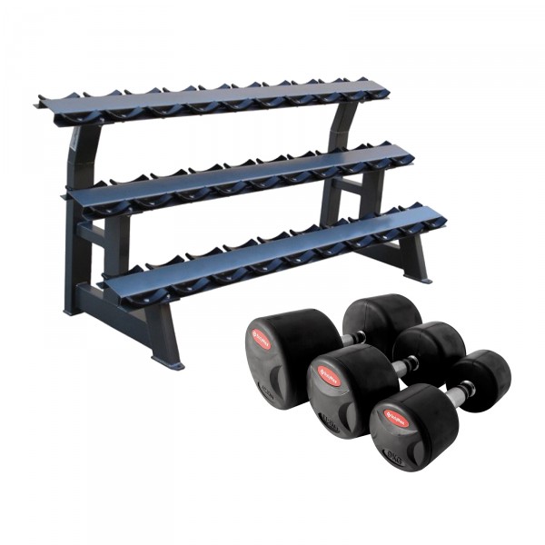 BodyMax 725kg Pro II Rubber Dumbbell Set and Rack