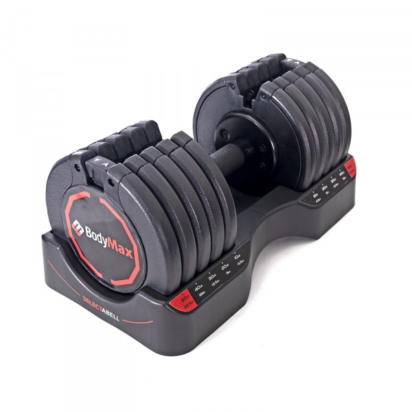 The BodyMax 22.5kg Selectabell Adjustable Dumbbell is a 5-in-1 adjustable dumbbell with varying weight settings.
