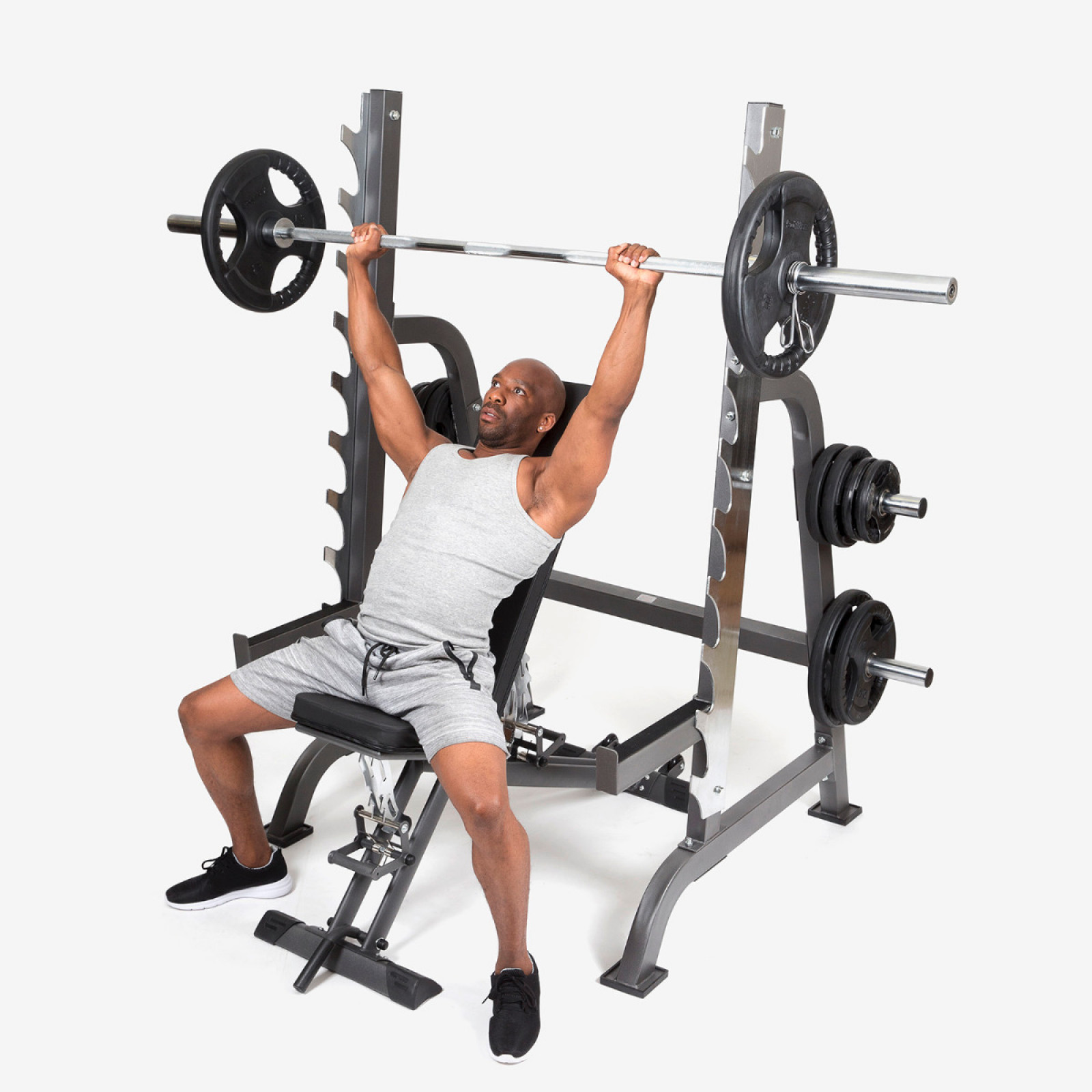 Weight Bench Press With Barbell Squat Rack Adjustable Fitness Gym Training Set 