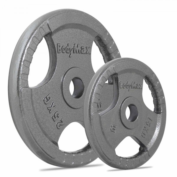BodyMax Olympic Cast Iron Tri-Grip Weight Disc Plates - Light Grey