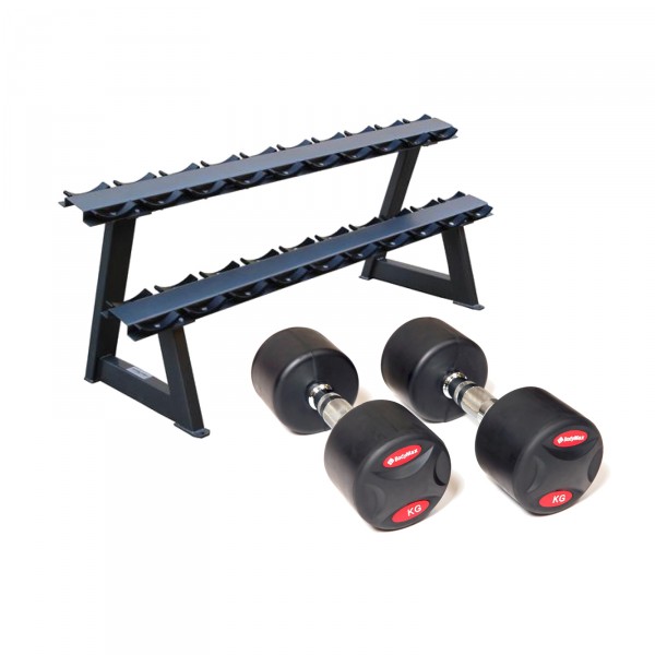BodyMax 330kg Pro II Rubber Dumbbell Set and Rack