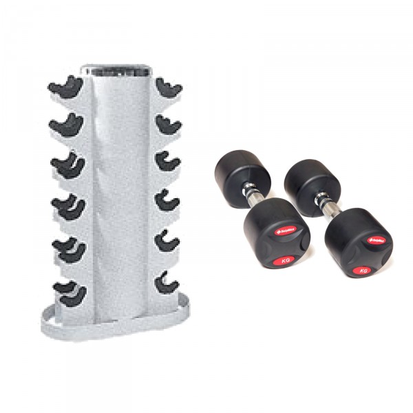 BodyMax 90kg Pro II Rubber Dumbbell Set and Rack