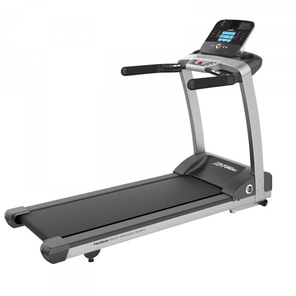 The Life Fitness T3 Treadmill with Track Connect Console boasts a sleek design and a powerful motor, complemented by joint-friendly FlexDeck® technology.