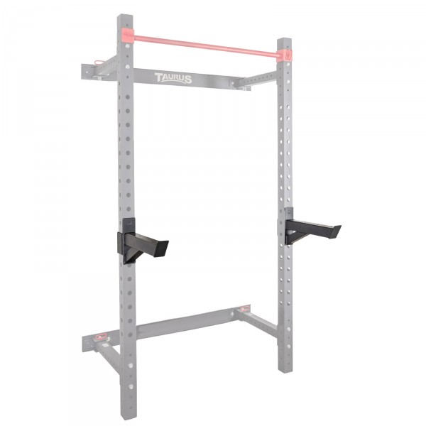 The Taurus Pro Spotter Arms mounted on the Taurus Pro Folding Wall Rack for enhanced workout safety.